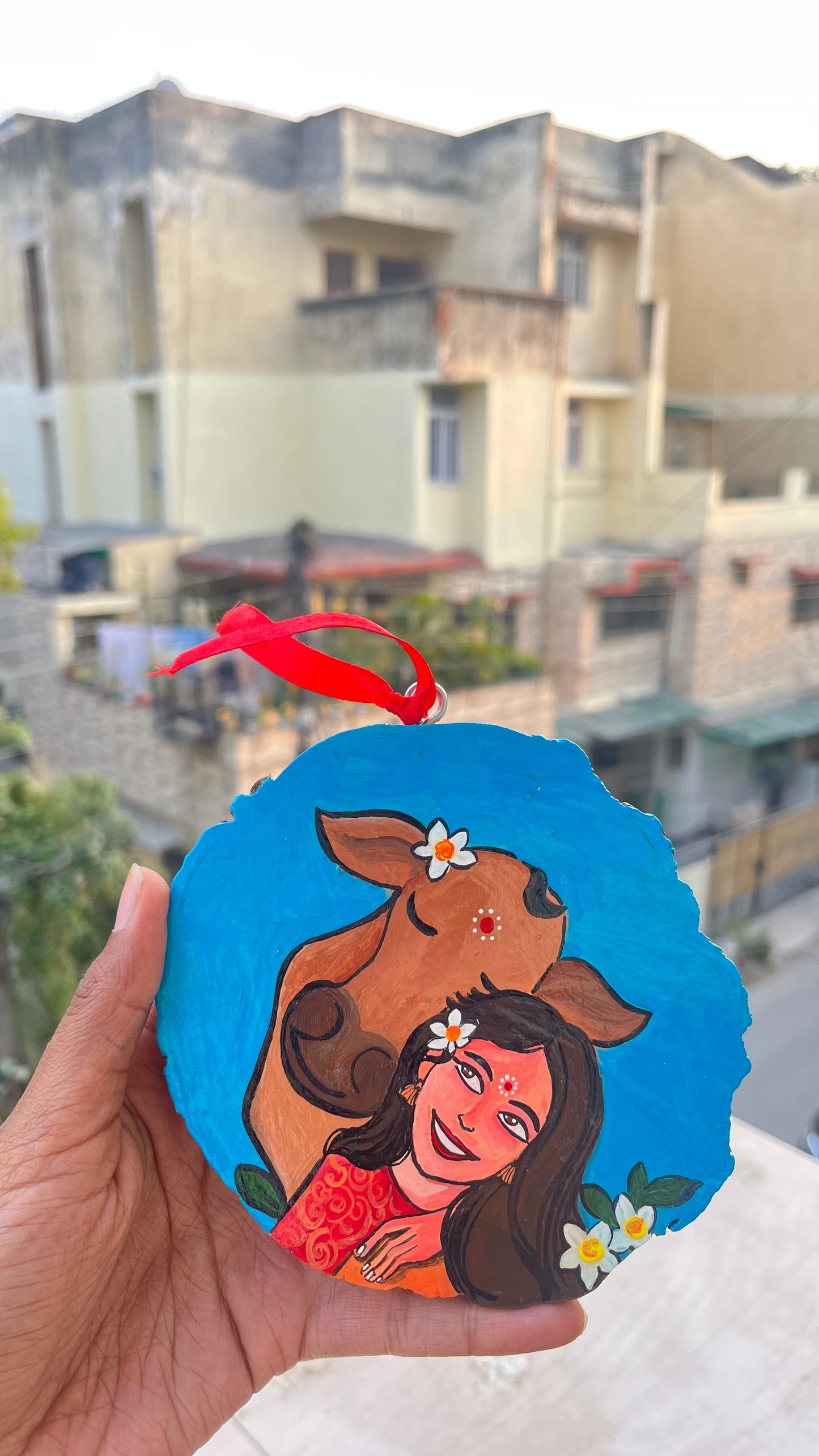 Wall Hanging Circle - Girl & Her Cow