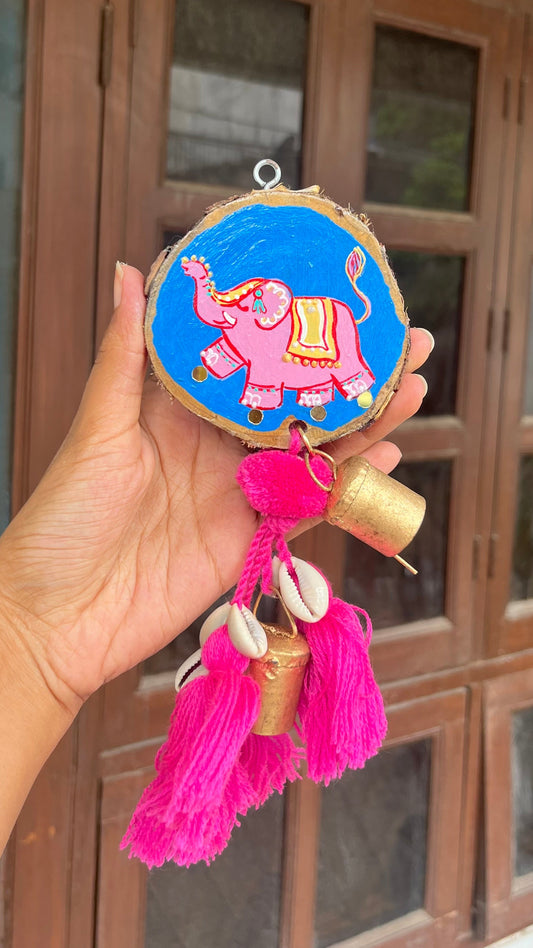 Elephant Door Charm with Bells and Tassels (Blue)