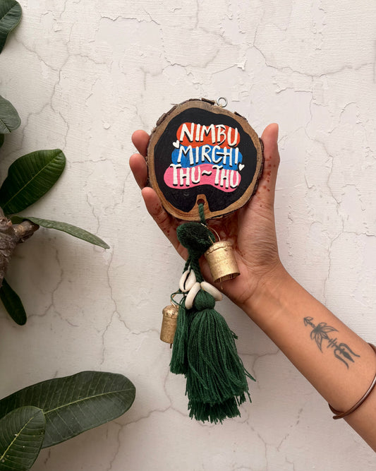 Nimbu Mirchi Thu Thu Door Charm - Dark Green (with Bells & Tassels)