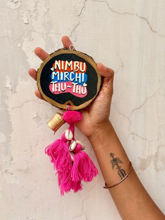 Nimbu Mirchi Thu Thu Door Charm - Pink (with Bells & Tassels)